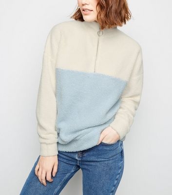 Blue Colour Block Borg Half Zip Sweatshirt