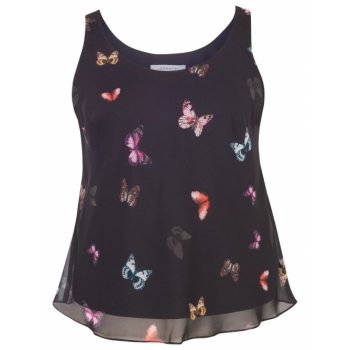 Chesca Small Butterfly Print Camisole, Black/Multi