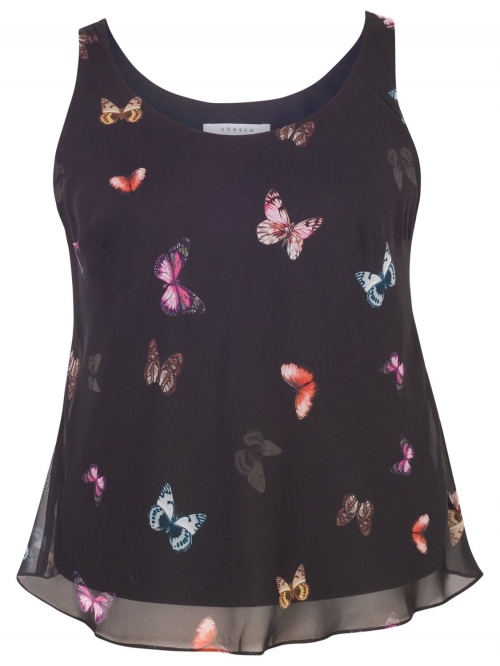 Chesca Small Butterfly Print Camisole, Black/Multi