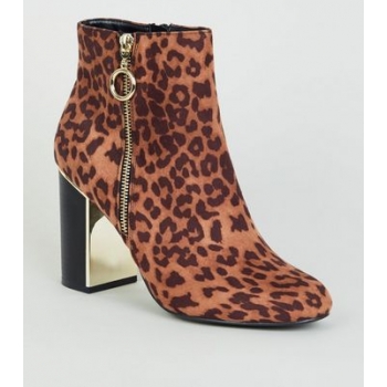 Stone Leopard Print Metal Heel Ankle Boots