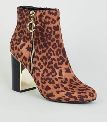 Stone Leopard Print Metal Heel Ankle Boots