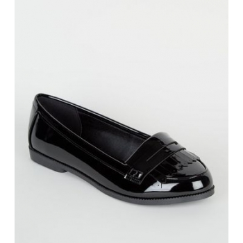 Wide Fit Black Patent Spot Lined Loafers