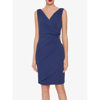 Gina Bacconi Terri Jewel Embellishment Tailored Stretch Dress, Midnight