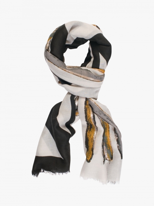 chesca Abstract Stripe Frayed Hem Scarf