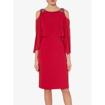 Gina Bacconi Harper Cold Shoulder Dress, Rose Red