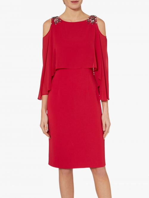 Gina Bacconi Harper Cold Shoulder Dress, Rose Red