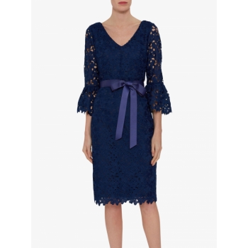 Gina Bacconi Chyna Embroidered Dress, Navy