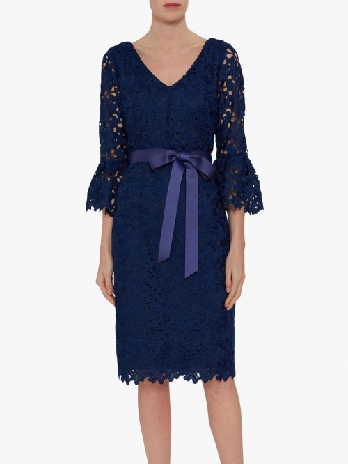 Gina Bacconi Chyna Embroidered Dress, Navy