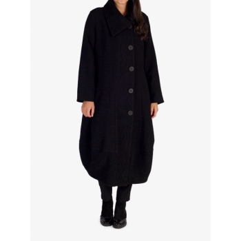 Chesca Heavy Crinkle Button Coat, Black