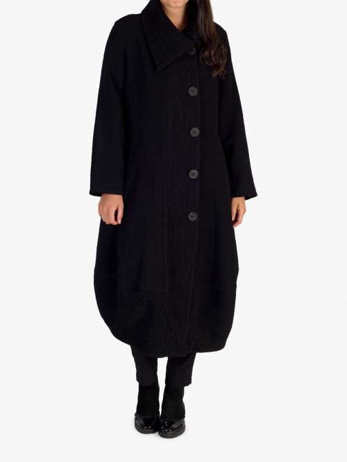 Chesca Heavy Crinkle Button Coat, Black