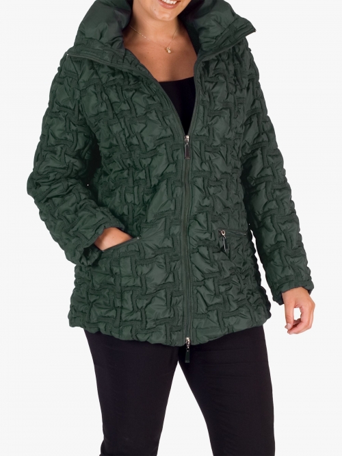 Chesca Bonfire Embroidered Quilted Coat, Green