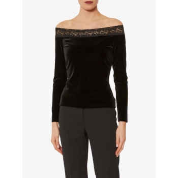 Gina Bacconi Gaby Velvet Lace Bardot Top, Black