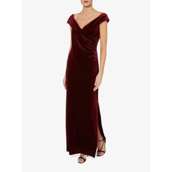 Gina Bacconi Cassandra Long Velvet Dress, Dark Green