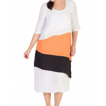 Chesca Colour Block Layered Dress, White/Orange