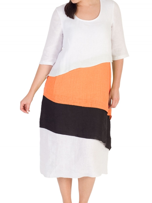 Chesca Colour Block Layered Dress, White/Orange