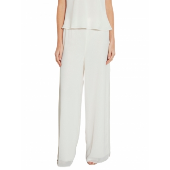 Gina Bacconi Chiffon Layered Trousers With Slits, Chalk