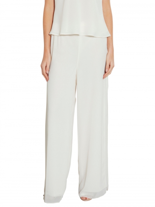 Gina Bacconi Chiffon Layered Trousers With Slits, Chalk