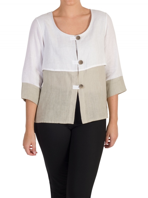 Chesca Colour Block Linen Jacket, Neutral