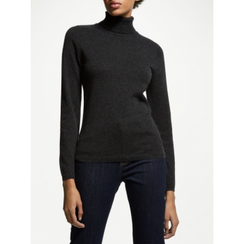 John Lewis & Partners Cashmere Roll Neck Jumper, Charcoal