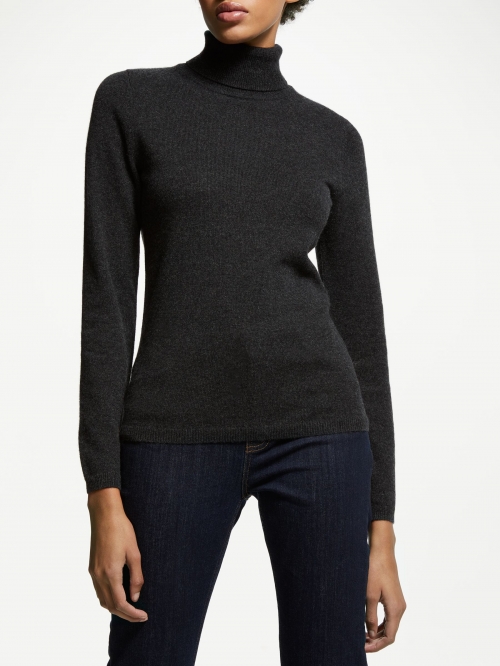 John Lewis & Partners Cashmere Roll Neck Jumper, Charcoal