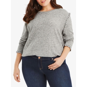 Oasis Curve Frill Shoulder Textured Cosy Top, Mid Grey