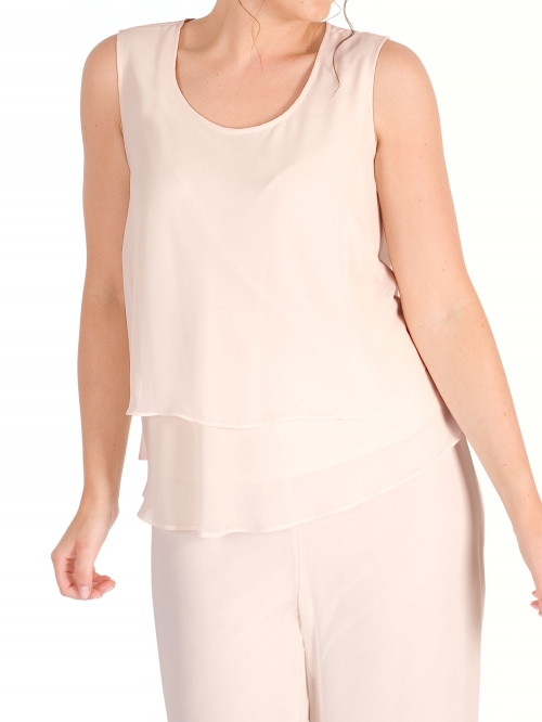 Chesca Wrap Back Layered Chiffon Top, Blush