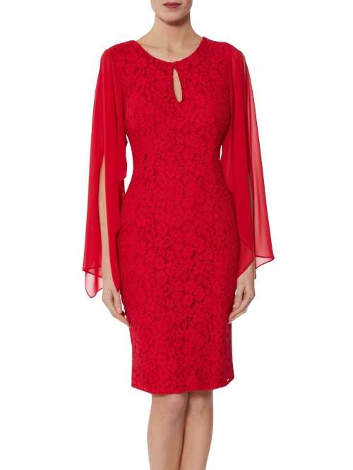 Gina Bacconi Niamh Lace And Chiffon Dress, Red