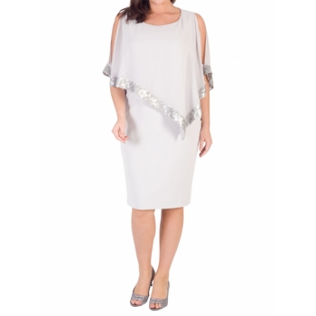 Chesca Sequin Trim Cape Dress, Silver Grey