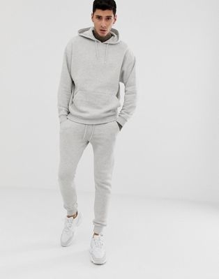 ASOS DESIGN oversized tracksuit with hoodie in light grey marl