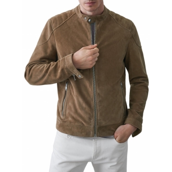 Reiss Pyke Suede Quilted Jacket, Tan