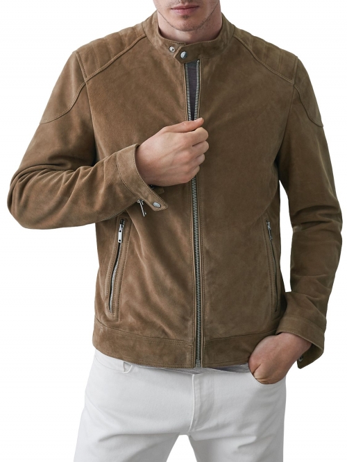 Reiss Pyke Suede Quilted Jacket, Tan