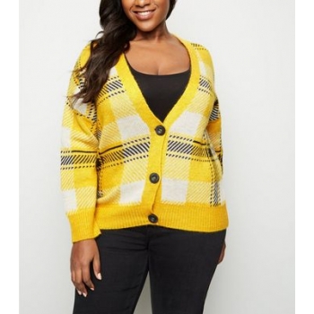 Curves Yellow Check Knit Cardigan