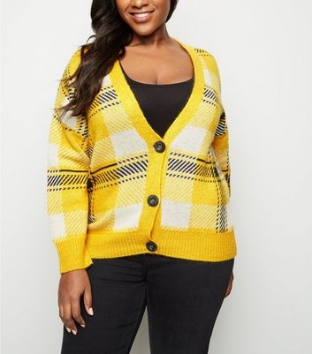 Curves Yellow Check Knit Cardigan