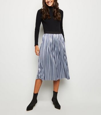 Mela Blue Stripe Pleated Midi Skirt