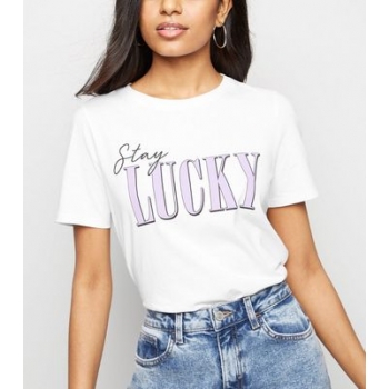 Petite White Stay Lucky Slogan T-Shirt