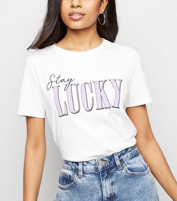 Petite White Stay Lucky Slogan T-Shirt