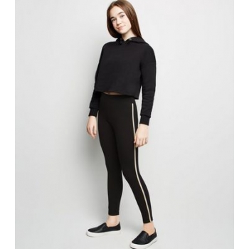 Girls Black Tape Side Stripe Leggings