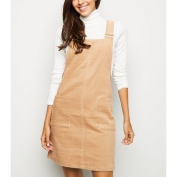 Camel Corduroy Pocket Front Pinafore Dress