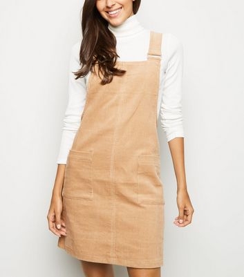 Camel Corduroy Pocket Front Pinafore Dress