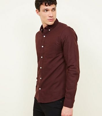 Burgundy Cotton Long Sleeve Oxford Shirt