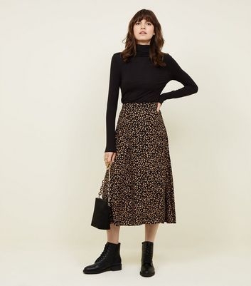 Black and Yellow Spot Print Midi Skirt