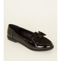 Black Patent and Suedette Bow Front Loafers