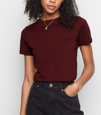 Burgundy Organic Cotton Roll Sleeve T-Shirt