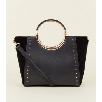 Black Studded Circle Metal Handle Tote