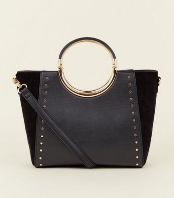 Black Studded Circle Metal Handle Tote