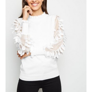 Blue Vanilla White Leaf Mesh Sleeve Jumper