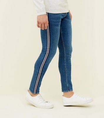 Blue Side Stripe Skinny Stretch Jeans