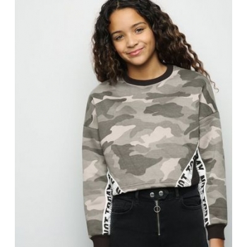 Girls Green Camo Not Today Slogan Sweatshirt