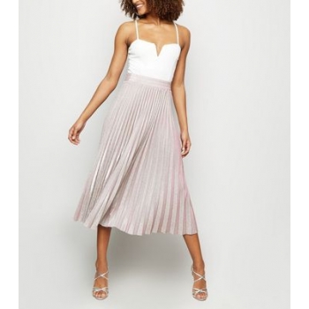 Pink Glitter Pleated Midi Skirt