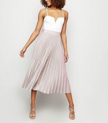 Pink Glitter Pleated Midi Skirt